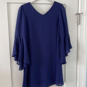 Navy blue dress with bell sleeves. Size 14
